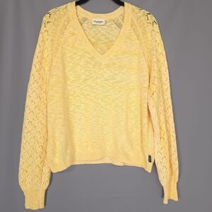 HOLEBROOK SWEDEN Women’s Sweater Size S/P Irma V neck  Cotton Slub Knit Yellow